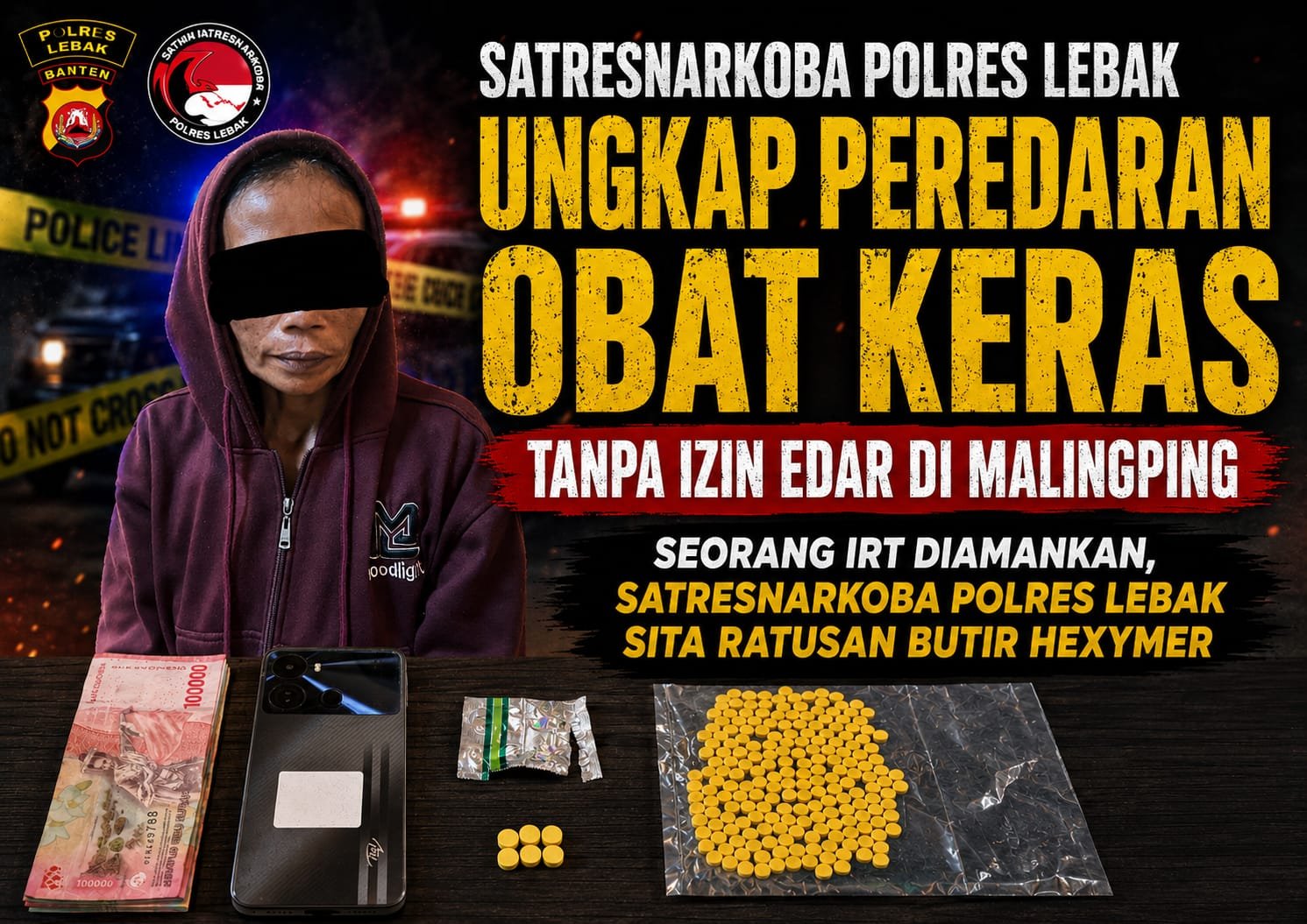 Satresnarkoba Polres Lebak Sita Ratusan Butir Hexymer dari Seorang IRT