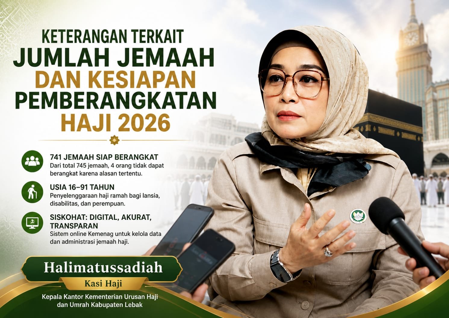 Kepala Kantor Haji Lebak Tegaskan 741 Jemaah Siap Berangkat 2026, Siskohat Pastikan Data Transparan dan Akurat