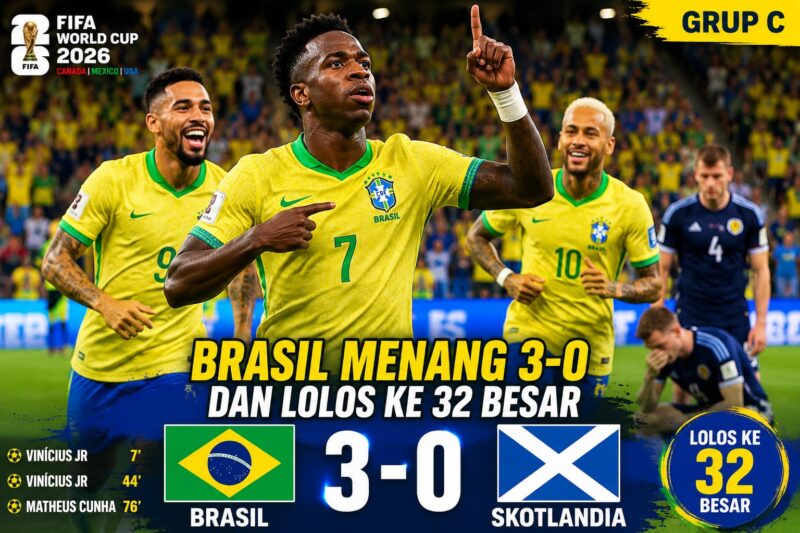 Brasil Kalahkan Skotlandia 3-0, Amankan Tiket Babak 32 Besar