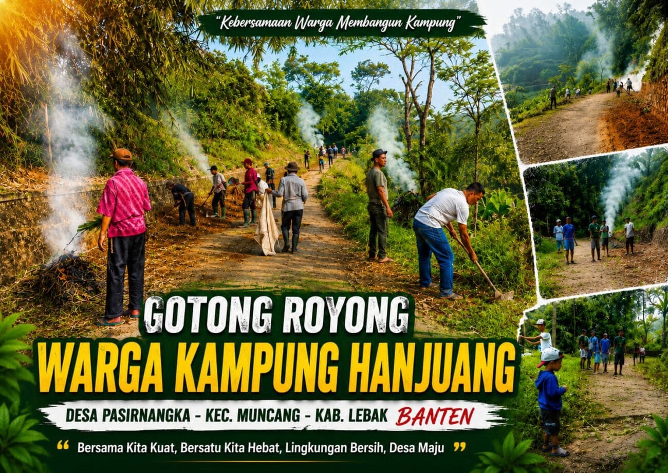 Warga Kampung Hanjuang dan Pemerintah Desa Pasirnangka bergotong royong membersihkan lingkungan dalam kegiatan Jumat Bersih. (Istimewa)