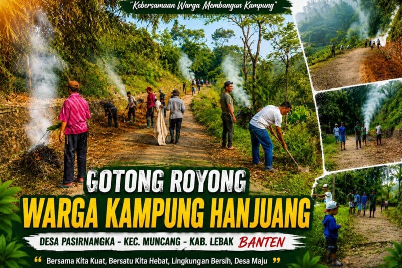 Warga Kampung Hanjuang dan Pemerintah Desa Pasirnangka bergotong royong membersihkan lingkungan dalam kegiatan Jumat Bersih. (Istimewa)