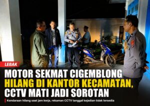 Polisi melakukan pengecekan lokasi hilangnya sepeda motor milik Sekmat Cigemblong di Kantor Kecamatan Cigemblong, Kabupaten Lebak. (Istimewa)