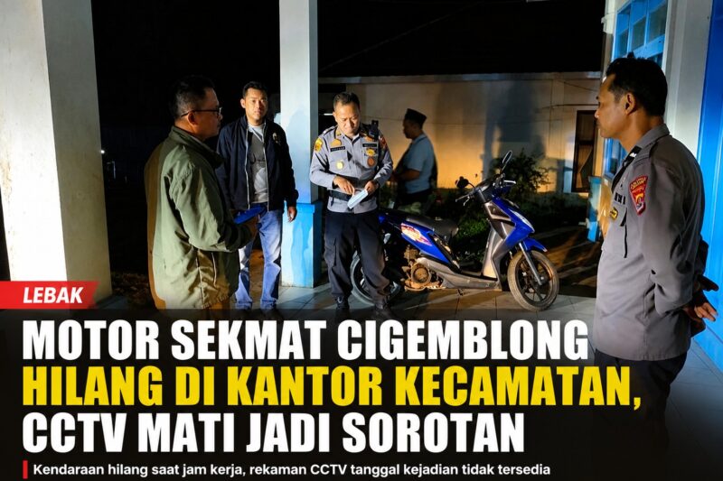 Polisi melakukan pengecekan lokasi hilangnya sepeda motor milik Sekmat Cigemblong di Kantor Kecamatan Cigemblong, Kabupaten Lebak. (Istimewa)