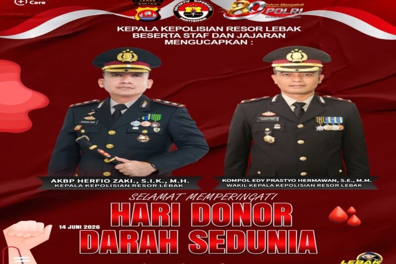 Kapolres Lebak Ajak Warga Donor Darah di Hari Donor Darah Sedunia 2026, Tekankan Nilai Kemanusiaan
