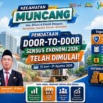 Poster Sensus Ekonomi 2026 Kecamatan Muncang yang mengajak masyarakat menerima petugas pendataan door-to-door, memberikan data yang benar, serta mendukung penyediaan data ekonomi akurat sebagai dasar pembangunan dan penguatan ekonomi nasional. (Istimewa)