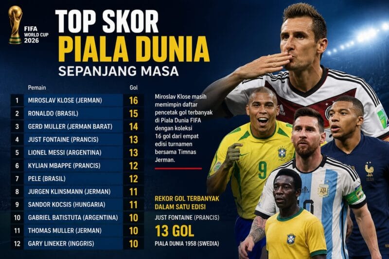 Top Skor Piala Dunia Sepanjang Masa, Rekor Miroslav Klose Masih Bertahan