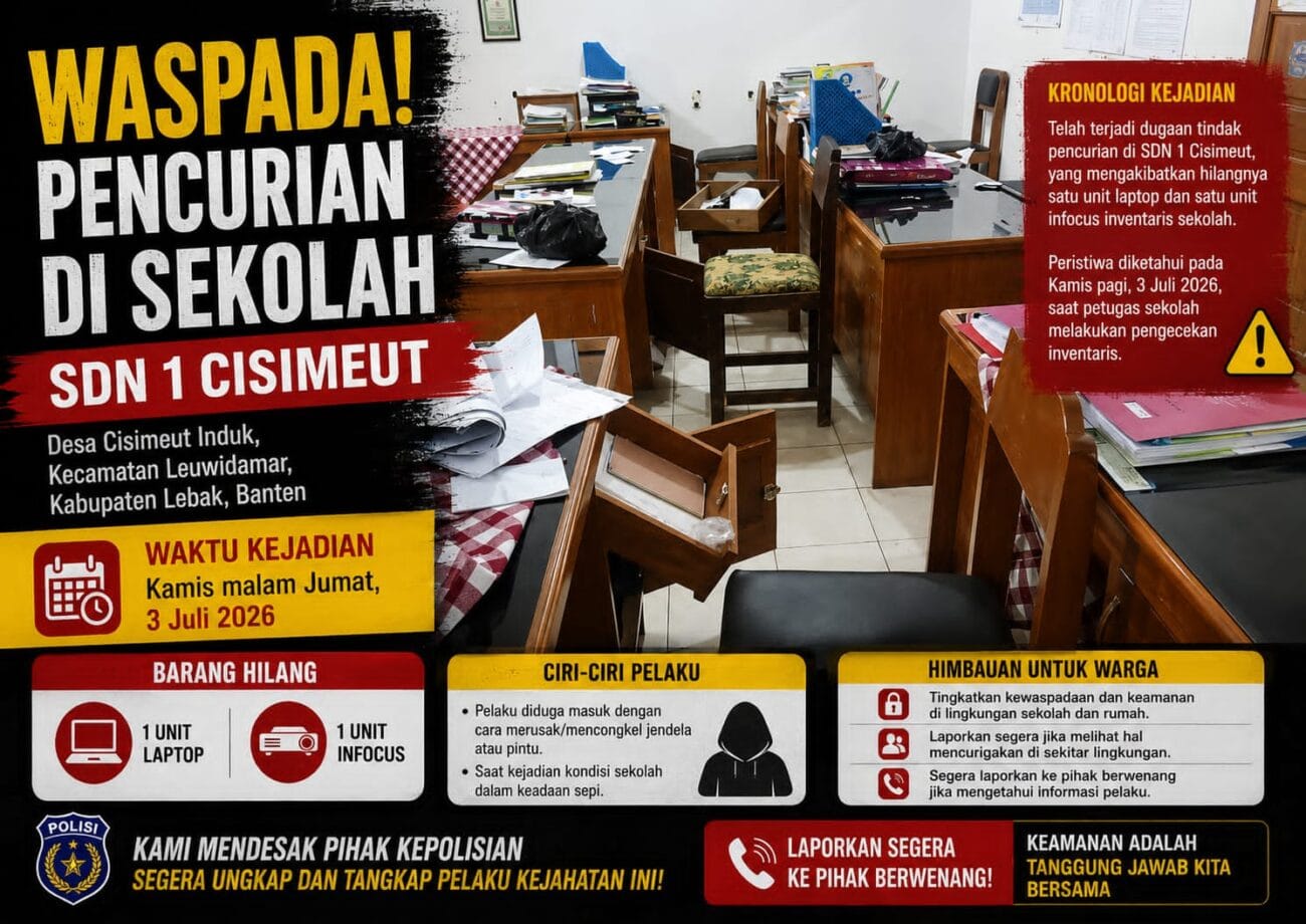 SDN 1 Cisimeut Dibobol Maling, Inventaris Sekolah Hilang dan Polisi Diminta Segera Ungkap Pelaku