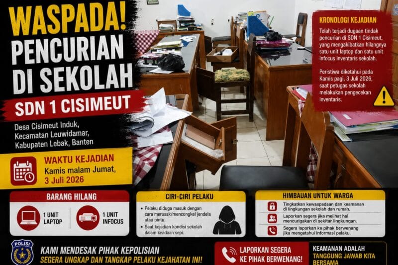 SDN 1 Cisimeut Dibobol Maling, Inventaris Sekolah Hilang dan Polisi Diminta Segera Ungkap Pelaku