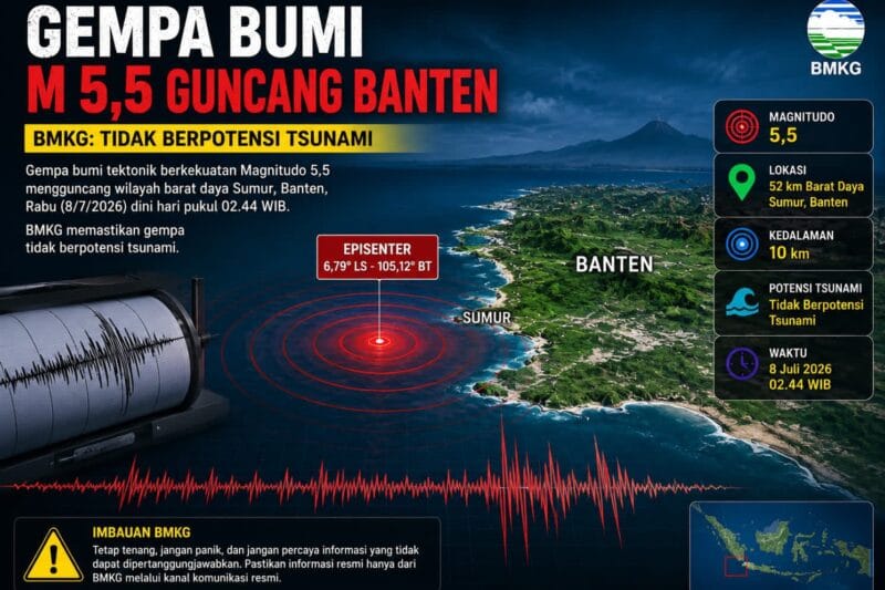 Gempa M 5,5 Guncang Perairan Sumur, BMKG Tegaskan Tidak Berpotensi Tsunami