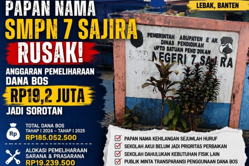 Papan Nama SMPN 7 Sajira Rusak Bertahun-tahun, Anggaran Pemeliharaan Jadi Sorotan Publik