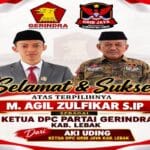 Aki Uding menyampaikan ucapan selamat kepada M. Agil Zulfikar sebagai Ketua DPC Gerindra Kabupaten Lebak