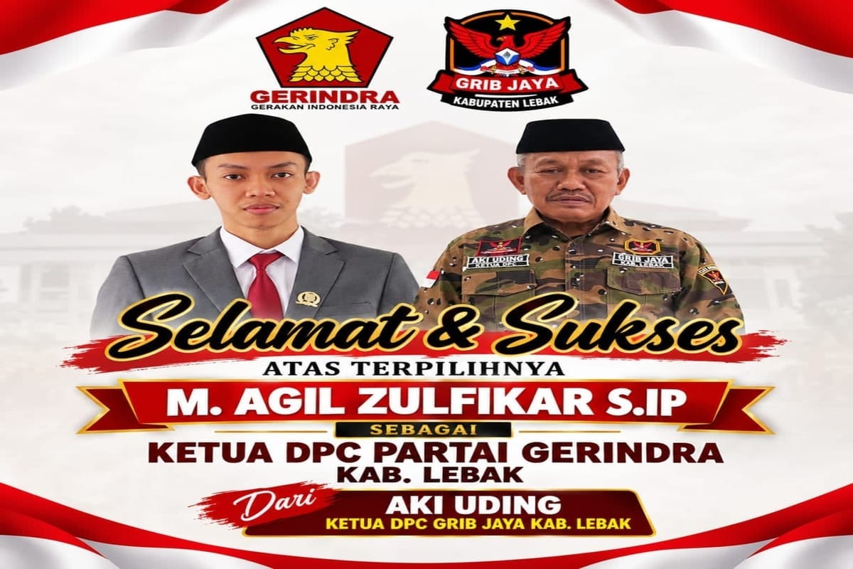 Aki Uding menyampaikan ucapan selamat kepada M. Agil Zulfikar sebagai Ketua DPC Gerindra Kabupaten Lebak