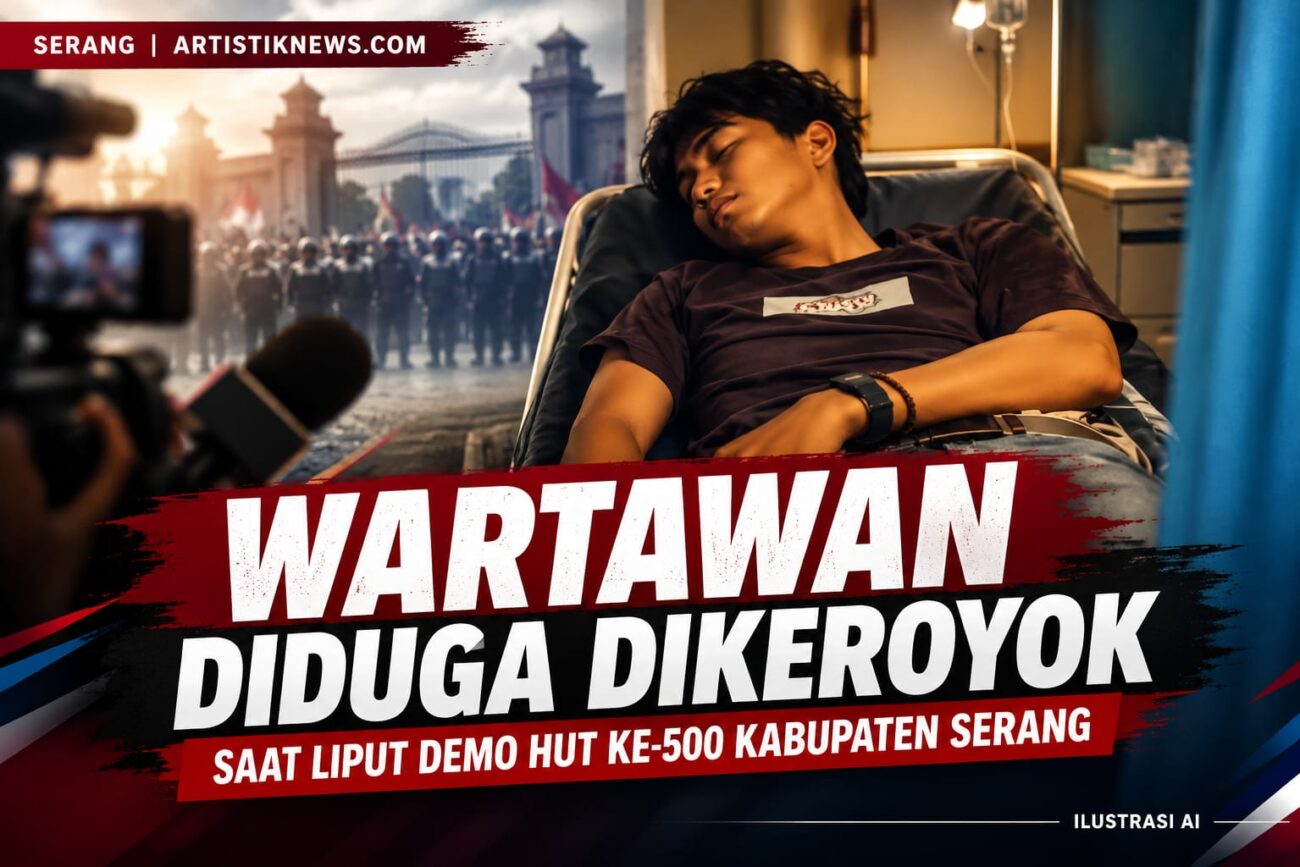 Wartawan Aden yang mengaku mengalami pengeroyokan saat meliput aksi demo HUT ke-500 Kabupaten Serang.